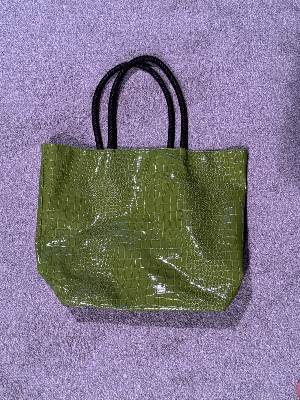 Neiman Marcus (Green) Croc-Embossed Tote with Brown Rope Handles